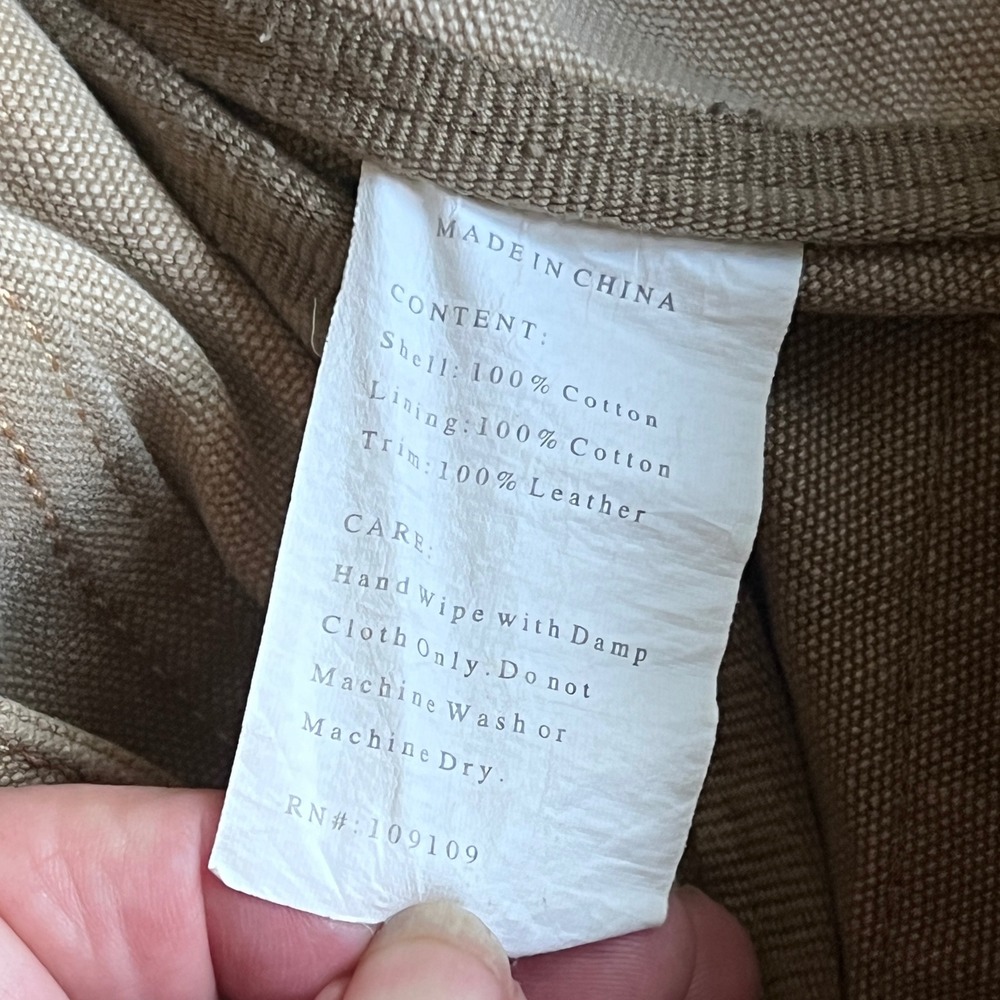 Life is Good Canvas Bucket Backpack Khaki Cotton Leather Trim Drawstring Bag - Picture 9 of 16